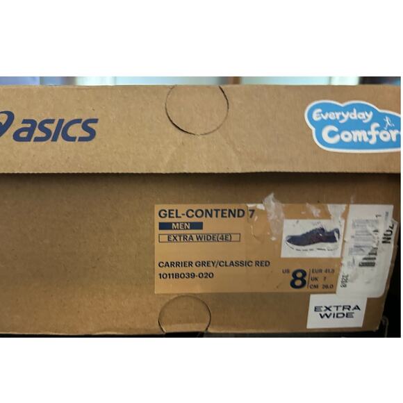 ASICS Gel Contend 7 Running Sneakers Grey Red Extra Wide - W Sz 9.5 / Mens 8 - Picture 9 of 10